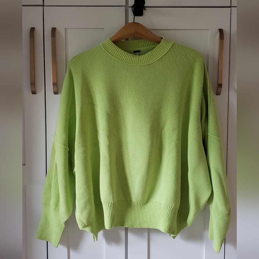 Free People Sweatshirt Womens L Lime Fizz Easy Street Tunic Slouchy Effortless
